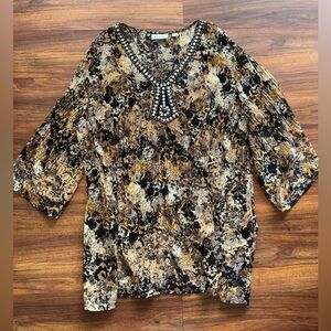 Avenue Beaded V-Neck Tunic Blouse